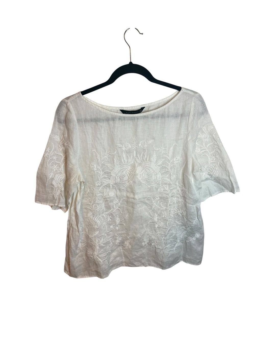 Zara White Floral Embroidered Prairie Cottagecore Blouse